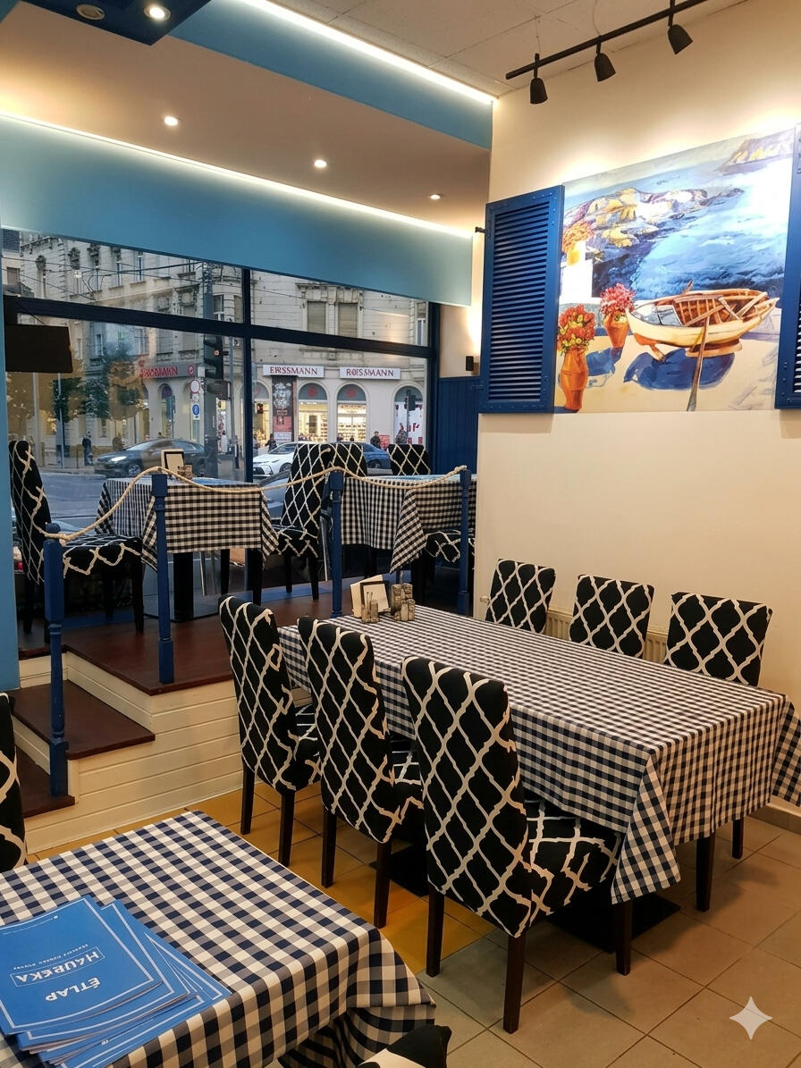 Vendégtér a Heureka Original Greek Food görög étteremben Budán