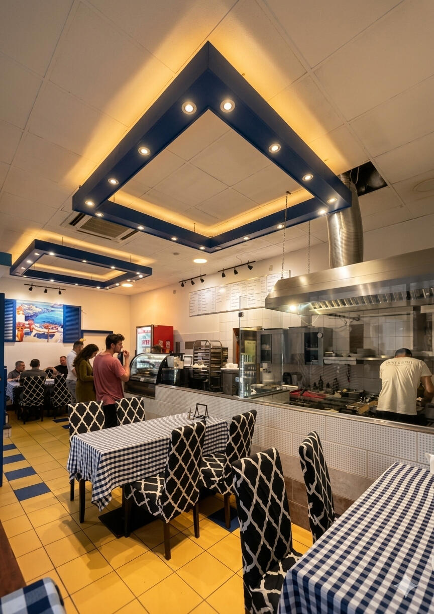 Heureka Original Greek Food belső tere Budapesten a Margit körúton