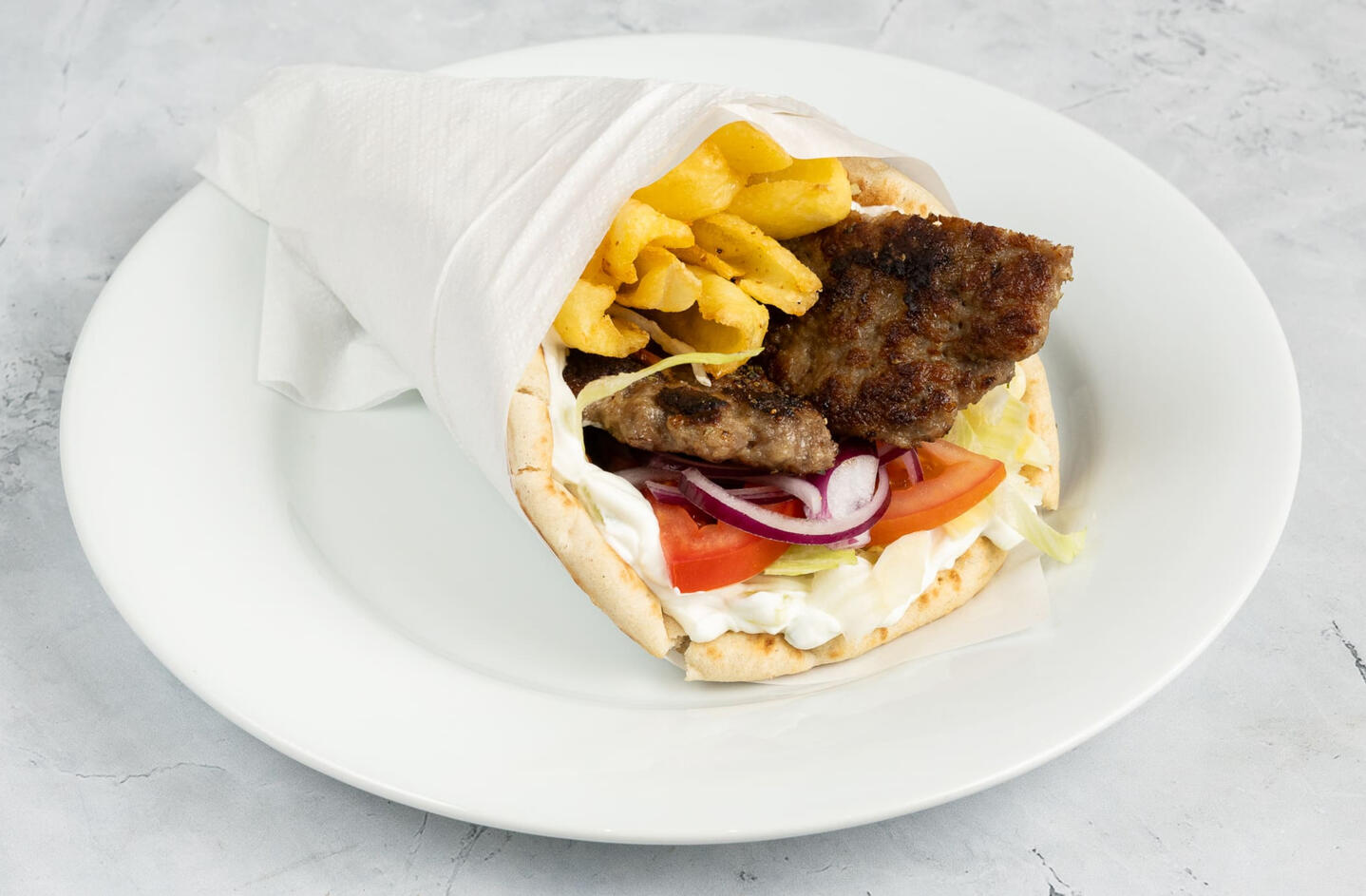 Bifteki pita görög húspogácsával a Heurekában